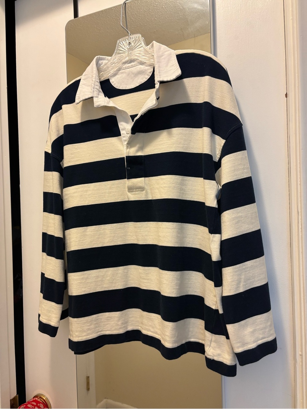Strut-This brand Chester Navy and Cream Striped Rugby-Style Shirt